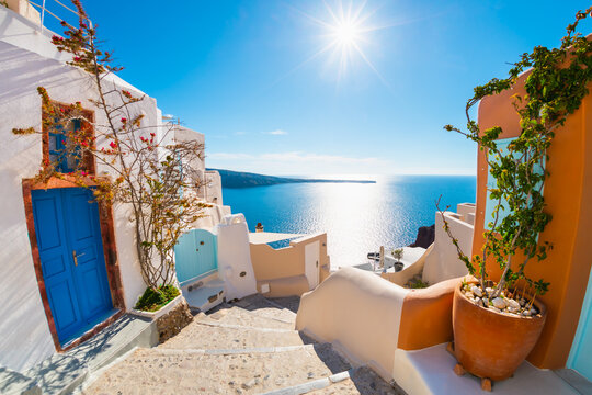 Fototapeta Colorful architecture in Santorini island, Greece.  Famous travel destination
