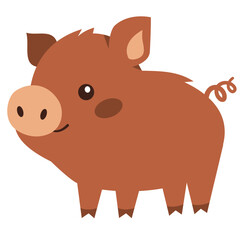 Flat vector illustration. Cute forest boar, wild pig. Child illustration on white background . Vector illustration