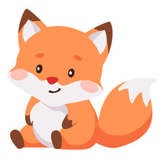 Flat vector illustration. Cute forest kind fox. Child illustration on white background . Vector illustration