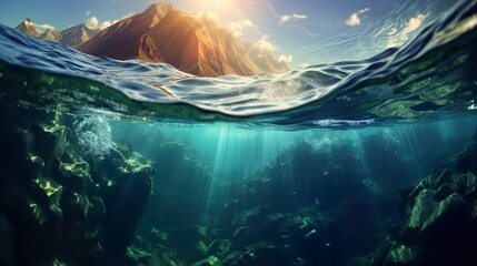 a sunny view of the blue sea