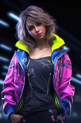 Portrait of a young woman in cyberpunk style