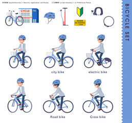 Fototapeta premium 色々な自転車に乗るプログラマエンジニア男性のセット