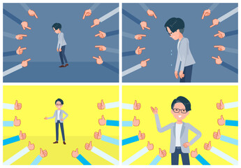 評価をうけるプログラマエンジニア男性のセット