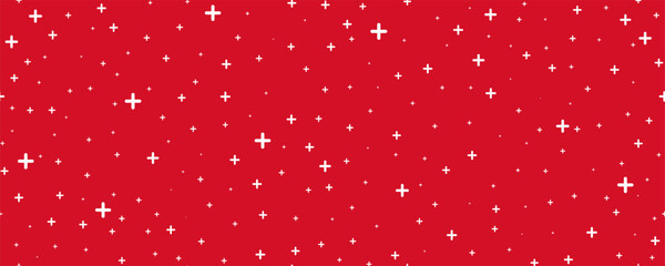 Medical cross and plus background. Abstract seamless red pattern for hospital and pharmacy. Geometrical shapes ornament. Vector backdrop