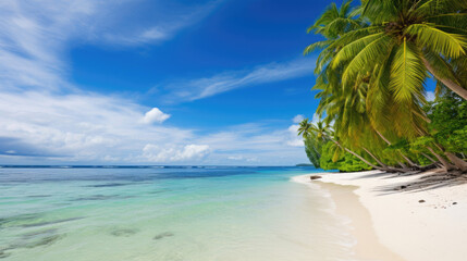 Fototapeta na wymiar Green Palms on tropical beach