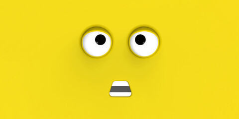 Yellow face of cute character. Cute face. stupid face. emotion surprise. Horizontal image....