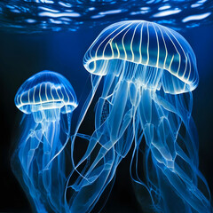 Fototapeta premium Jellyfish 3d underwater illustration 