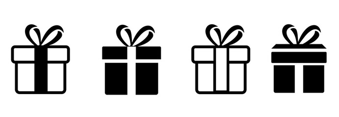 Gift box icons set. Gift boxes line style. Christmas gift. Surprising gift box flat style
