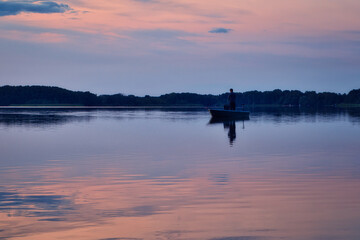 See - Abend - Angler - Boot - Kahn - Himmel - Sunset - Landscape - Beautiful - silhouette  -...