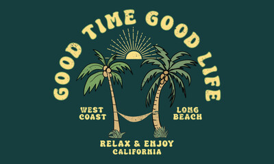 Good Time Good Life Long Beach badge. For t-shirt prints, posters, and other uses.