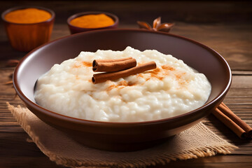 Creamy Rice Pudding, winter dessert served in a bowl