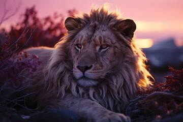 Lion in Ultra Violet Tint Background