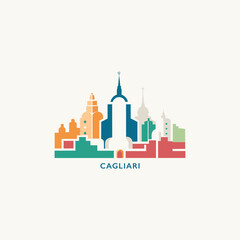 Italy Cagliari cityscape skyline city panorama vector flat modern logo icon. Sardinia town emblem idea with landmarks and building silhouettes. Isolated graphic
