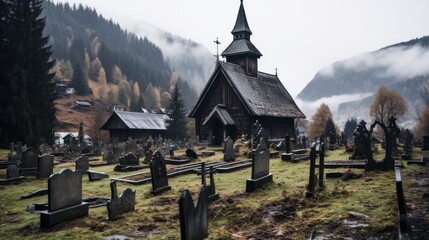wooden church in the mountains