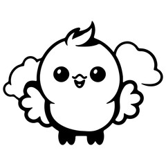 Cute bird with cloud outline vecter illustration