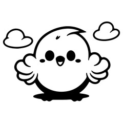 Cute bird with cloud outline vecter illustration