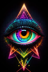 A Technicolor Third Eye Unveils Mystical Digital Realms in Art - obrazy, fototapety, plakaty