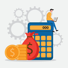 recording financial information. Calculation of company income and expenses. checking accounting documents. vector illustration.