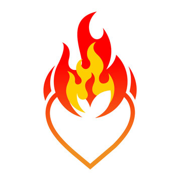 heart on fire vector red illustration red flame Flat design style Logo Icon Clipart