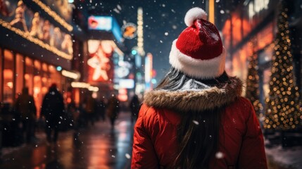 Fototapeta premium woman at christmas in the city