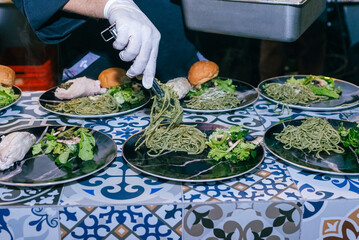 Catering at a social event. Typical mexican food served at a social event.