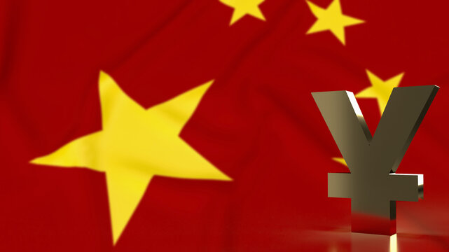 The Gold yuan symbol on china flag for business concept 3d rendering
