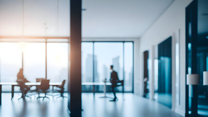  blurred background of a light modern office interior and panoramic windows