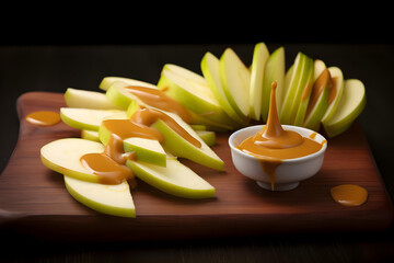 Apple Slices with Caramel Dip, crisp fruit with dip