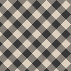 Seamless diagonal pixel plaid and checkered patterns in black brown and white for textile design. Pixel plaid pattern with a cross-shaped background for a fabric print. Vector illustration.