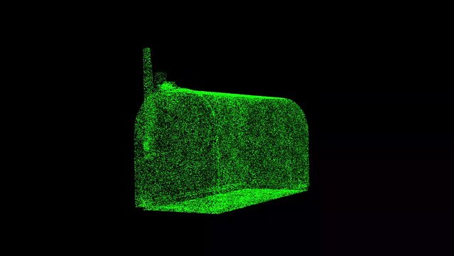 3D Mail box rotates on black background. Communication concept. Delivery of letters and information. Business advertising backdrop. For title, text, presentation. 3d animation 60 FPS