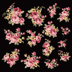 A collection of rose materials ideal for textile design,