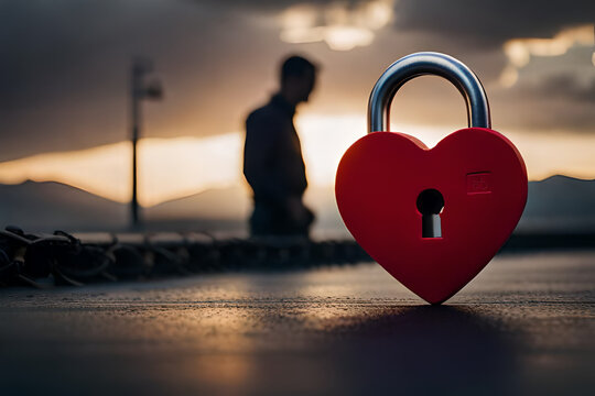 Heart-shaped closed lock 3d vector illustration. Cute symbol of love. Valentines day, love, anniversary concept