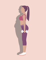Woman weight training with dumbbell ,before and after exercising and diet body graphic,Vector illustrations. - 641601361