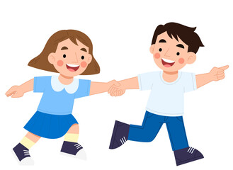 Illustration of a girl and a boy holding hands