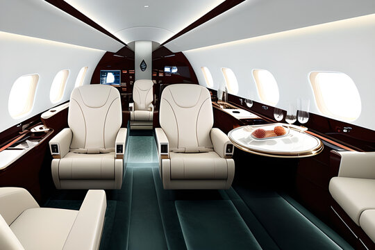 Luxury private jet interior with premium leather