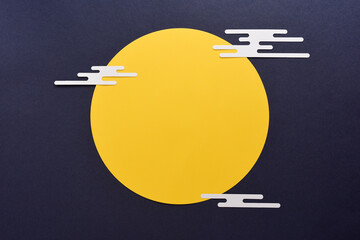 Placed on a blue background with a round moon and white clouds, with an abstract background of the Mid Autumn Full Moon