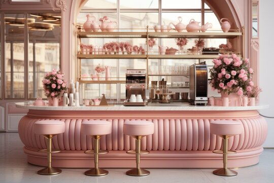 Pink bakery bar interior design
