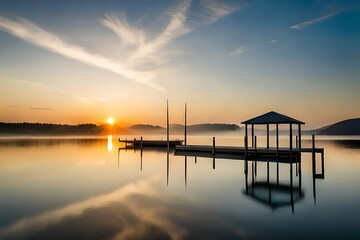 Obraz premium sunset over the lake