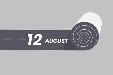 Obraz premium August 12 calendar icon rolling inside the road. 12 August Date Month icon vector illustrator.