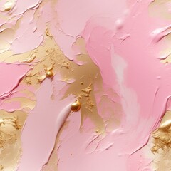 Pink brush strokes and golden foil artistic seamless pattern