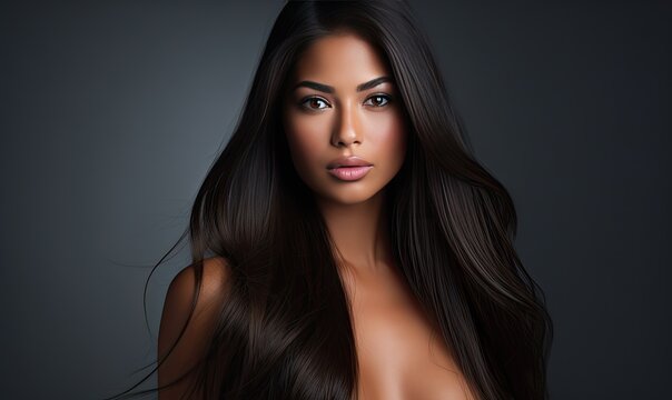 Photo of a stunning woman with flowing brown locks