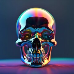 an amazing photo of a futuristic and colorful cyborg human skull isolated on dark, generative AI