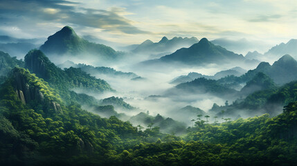 Landscape tropical rainforest mountain view with foggy