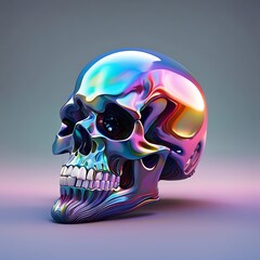 an amazing photo of a futuristic and colorful cyborg human skull isolated on dark, generative AI