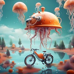 photo of a quirky fusion of a teapot and a bicycle, generative AI