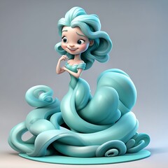 photo of a beautiful cartoon princess with blue long hair isolated on light, Generative AI