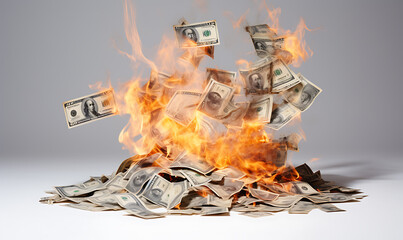 Ai image generative of money burning - obrazy, fototapety, plakaty