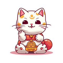 Vector Lucky Cat illustration isolated on white background. Maneki neko trendy character. Cute kitty rich and happy