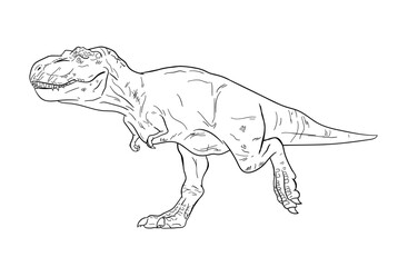 Tyrannosaurs Rex or T-Rex, Dinosaurs prehistoric creature. Line art illustration suitable for element, children coloring book etc.	
