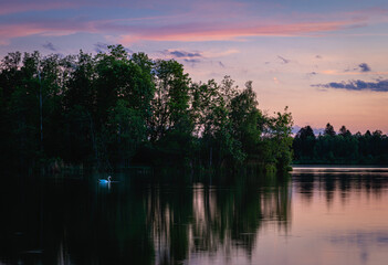 Fototapeta na wymiar sunset over the river with swan